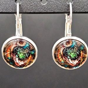 Silver owl dangle earrings